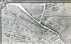 Plan over Paris, kendt som "Plan de Turgot", graveret af Claude Lucas, 1734-39